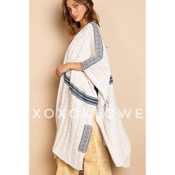 POL Oatmeal Beige Open Front Sleeveless Chenille Cardigan Wrap - Picture 5 of 13